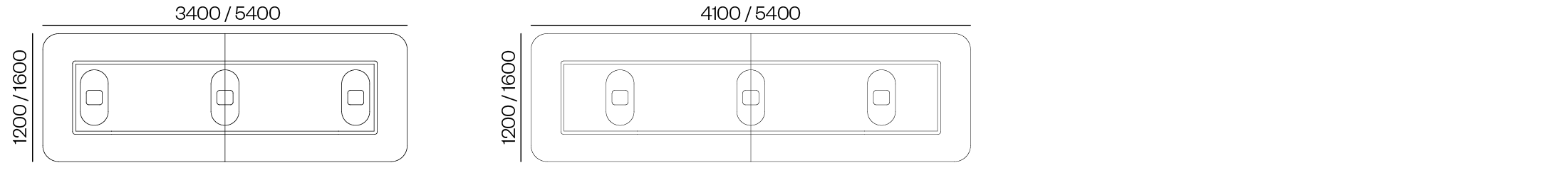 Measures Rectangular 2 Tabletops + Intermediate Column
